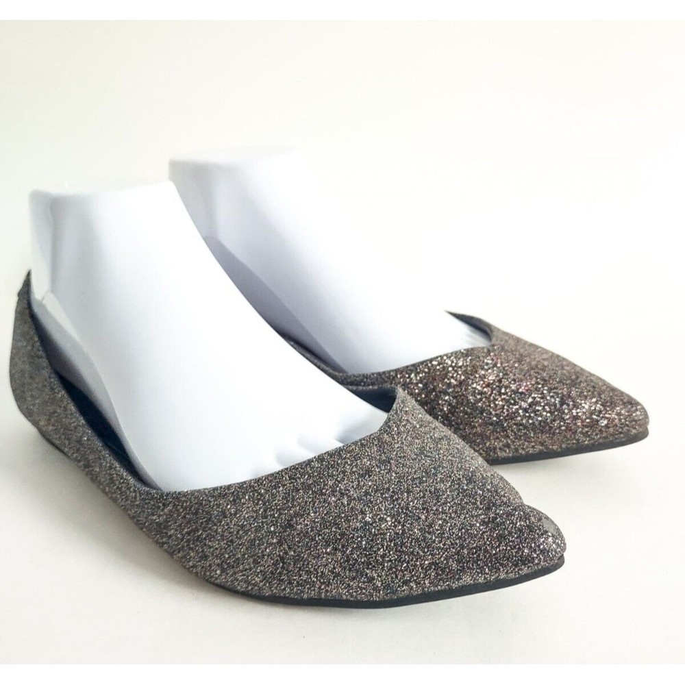 Aldo Flats 8.5 Pointed Toe Sparkly Glitter Silver Dressy Leather Lining